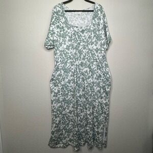 Stan Herman Printed Knit Jersey Square Neck Maxi‎ Dress in Delicate Sage- Sz 1X